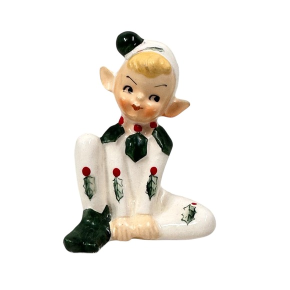 Lefton Vintage Christmas Holly Berry Pixie Elf Salt Shaker Japan Pre-owned - Picture 1 of 7